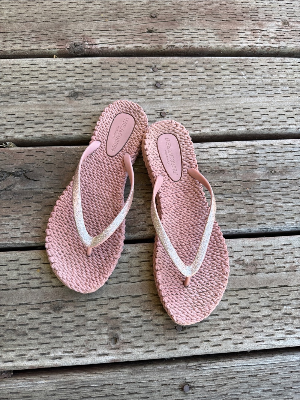 Blush Pink Braided Flip-Flop Sandals with Sparkle Straps - Picture 3 of 4
